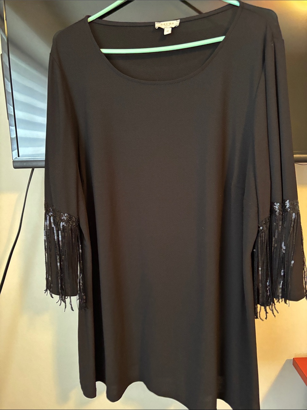 Black Long-Sleeve Fringe Cuff Dress by Laura